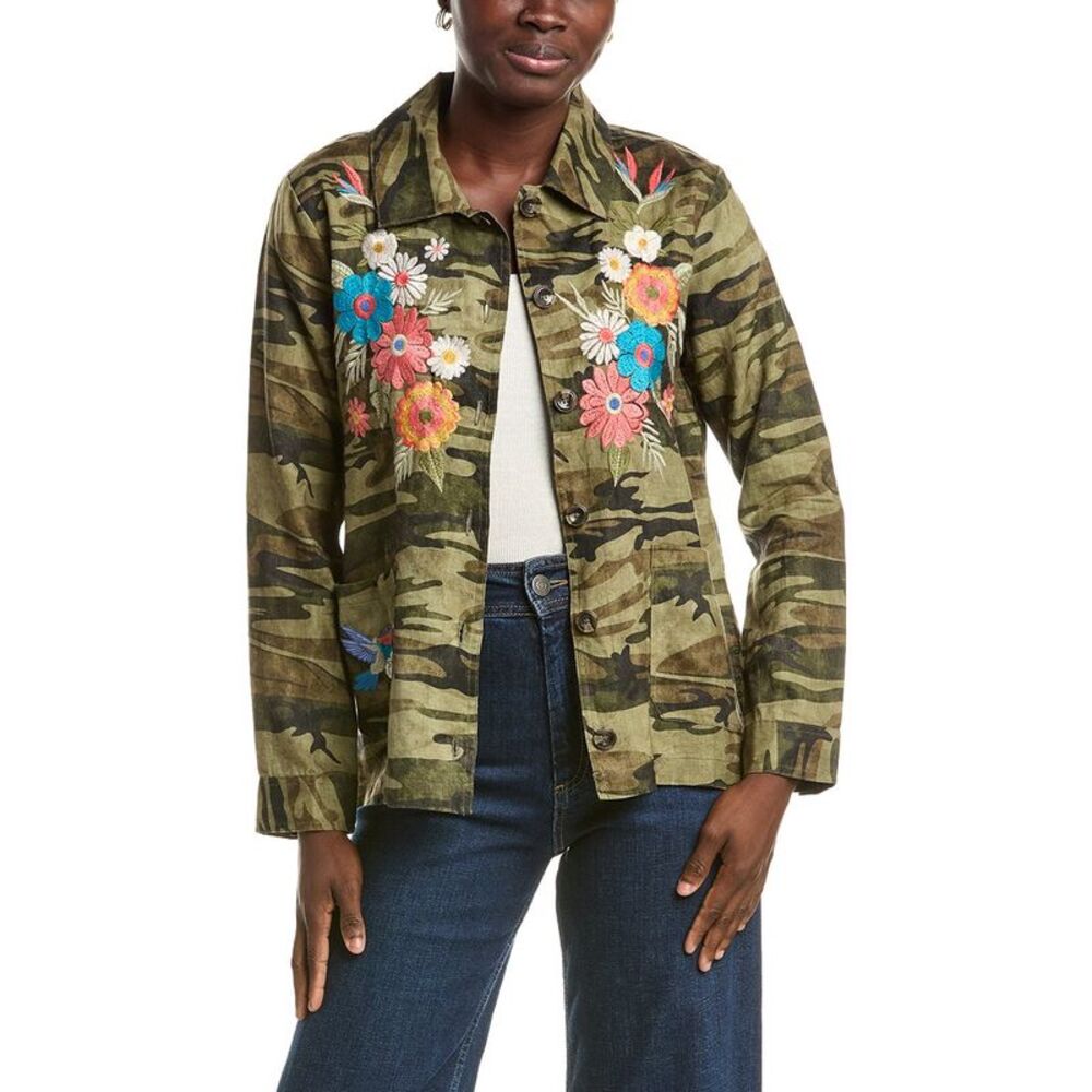 Johnny Was Womens Linen Chore Jacket, Green